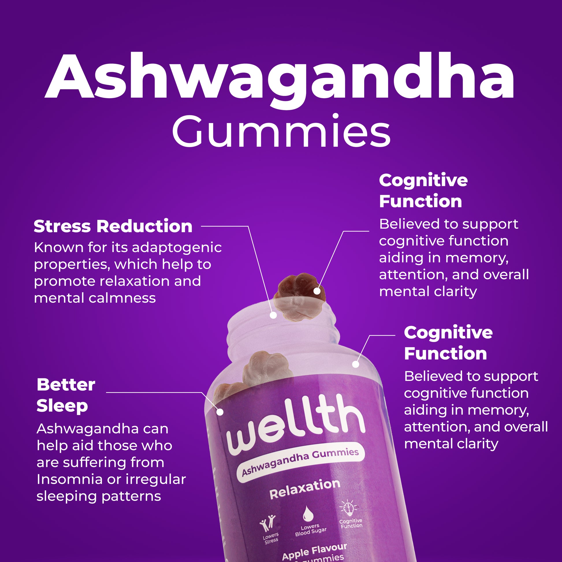 Our Ashwagandha gummies harness the power of this ancient adaptogen, traditionally used in Ayurvedic medicine to combat stress.